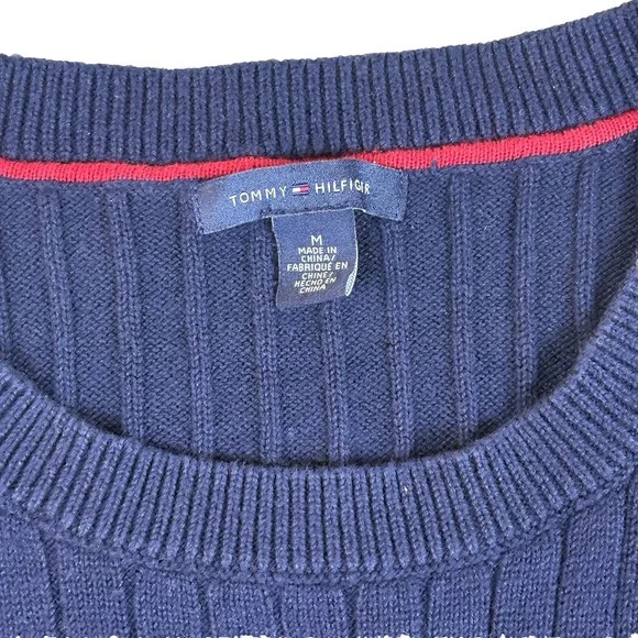 Tommy Hilfiger Womens Ribbed Knit Crewneck Sweater‎ Logo Cotton Pullover Medium - Picture 3 of 11